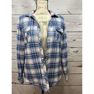 BC Clothing Womens Flannel Shirt Jacket Blue Plaid Button Up‎ Size M